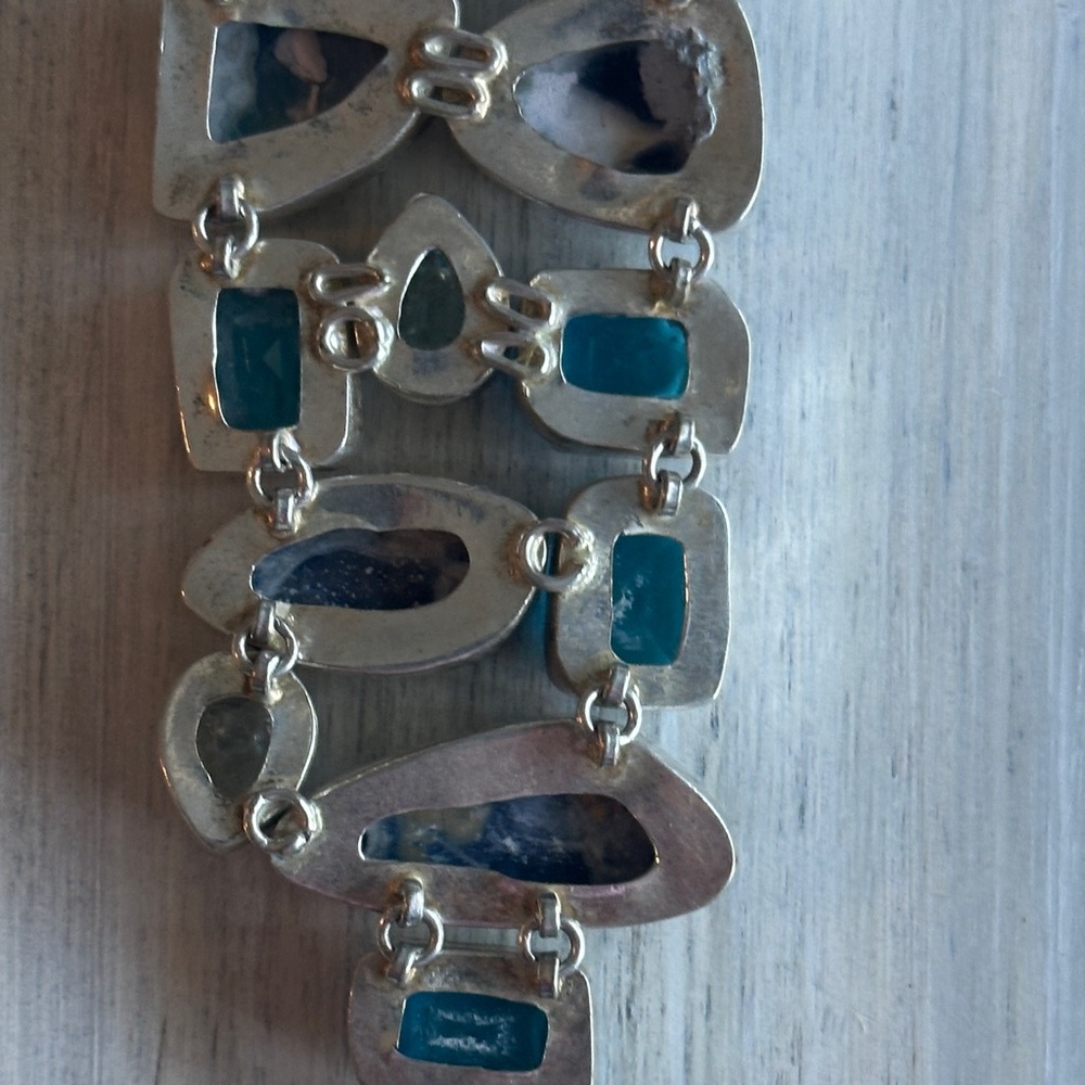 Stunning Blue and Unmarked Silver Stone /Gem Bracelet - Picture 9 of 11
